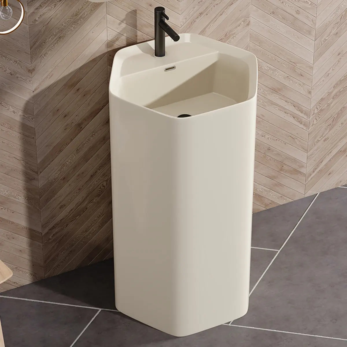 Cream White Specialty Ceramic Bathroom Pedestal Sink Image - 1