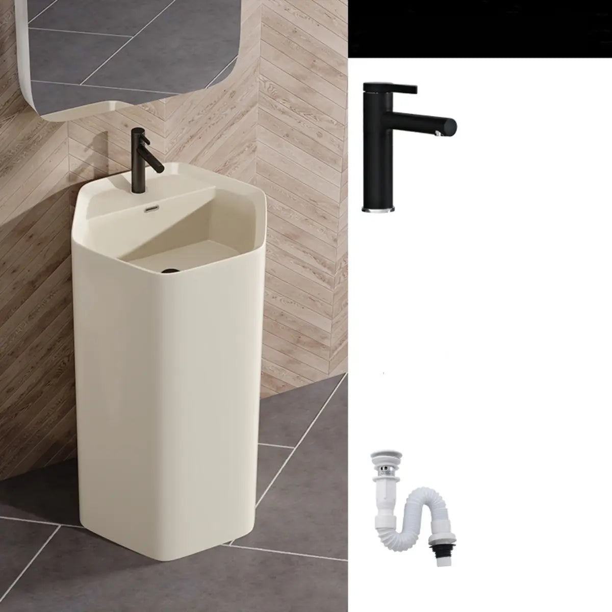 Cream White Specialty Ceramic Bathroom Pedestal Sink Image - 11