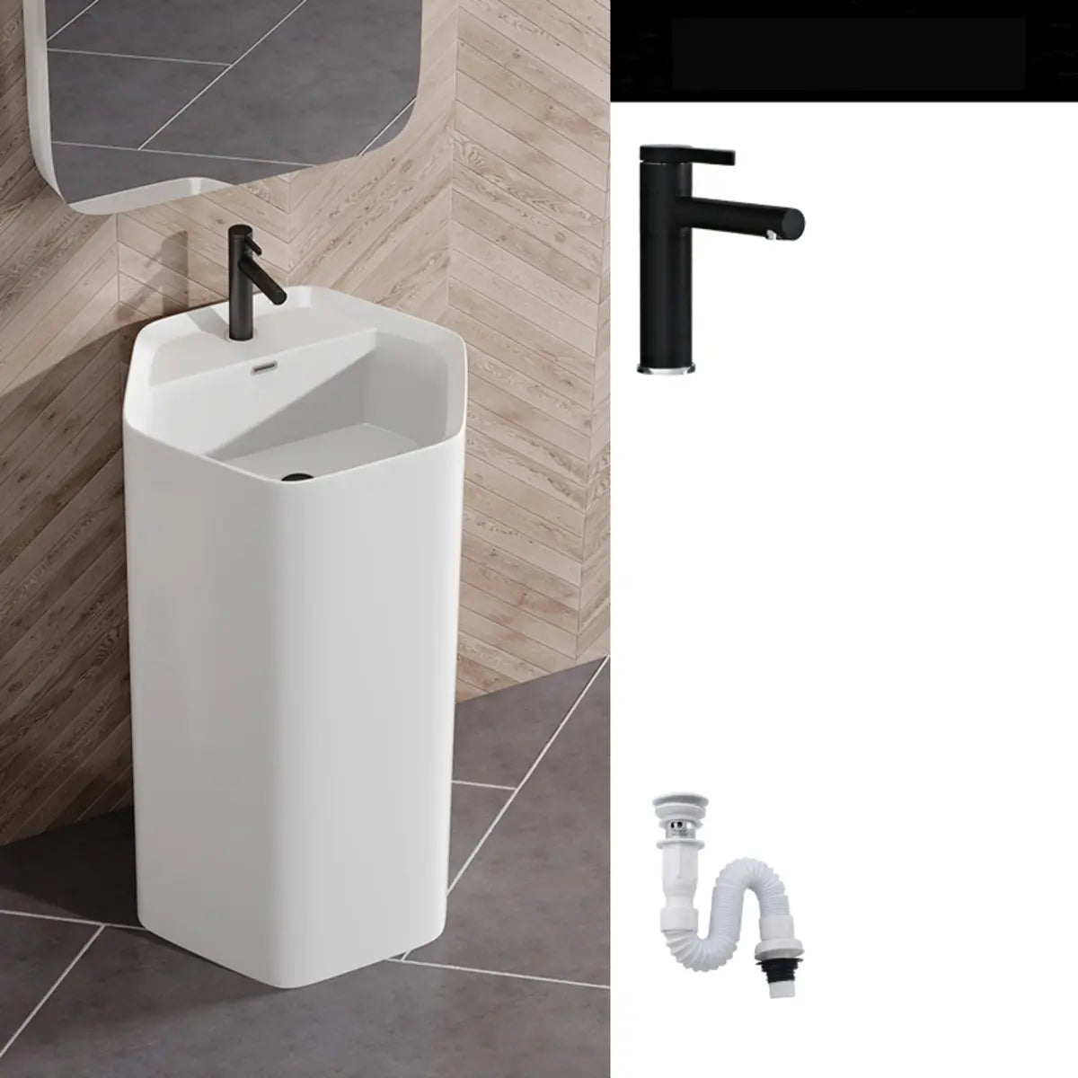 Cream White Specialty Ceramic Bathroom Pedestal Sink Image - 3