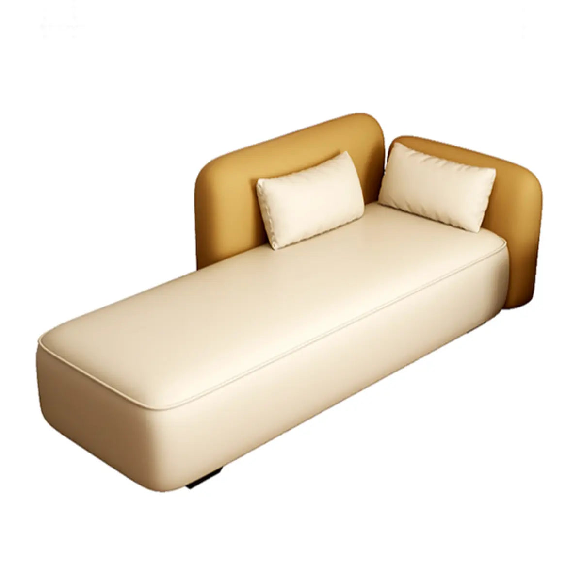 Cream Yellow Large Curved PU Leather Right-Arm Chaise Image - 4