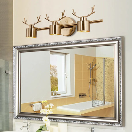 Creative 3-Light Antler and Cylinder Gold Vanity Light Image - 1