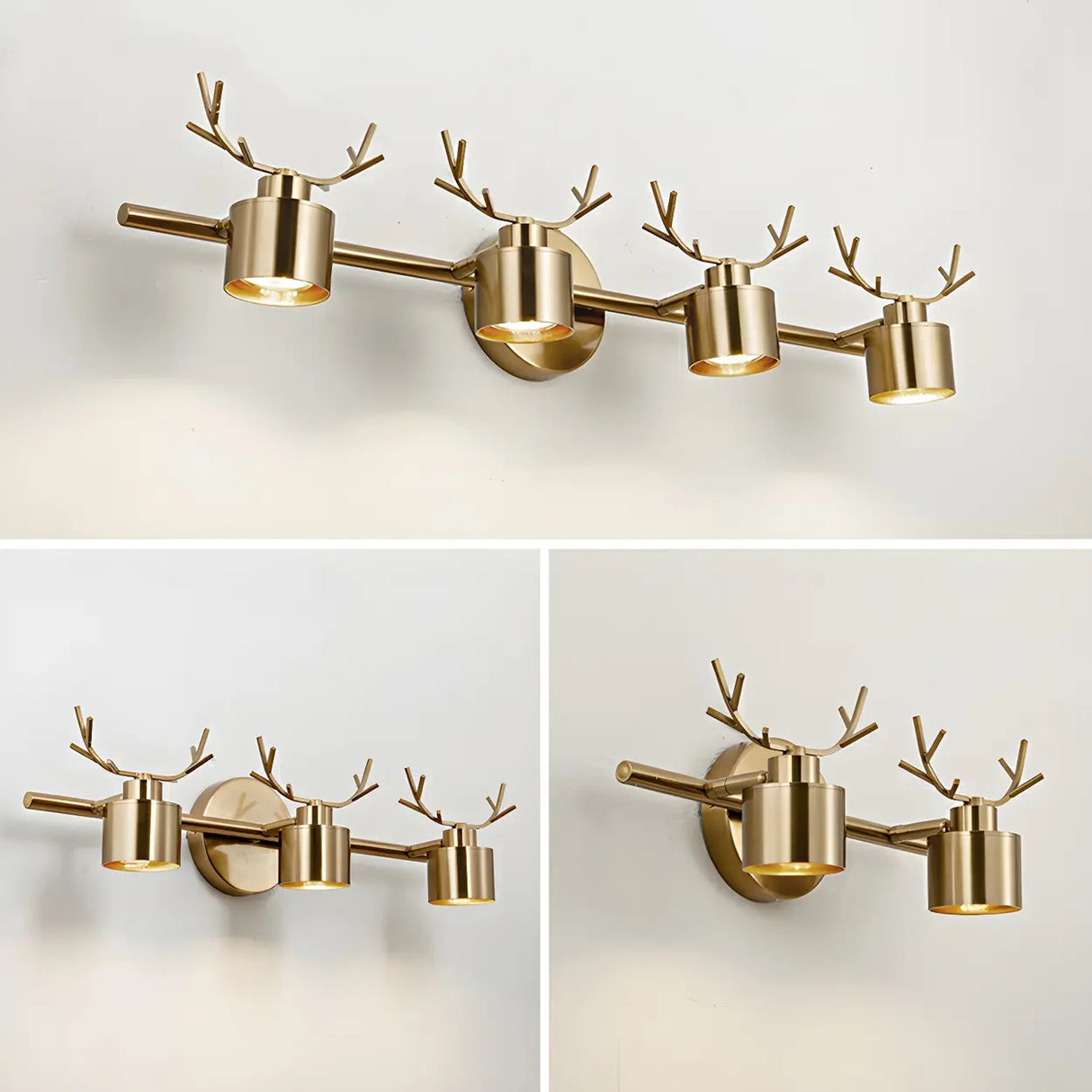 Creative 3-Light Antler and Cylinder Gold Vanity Light Image - 12