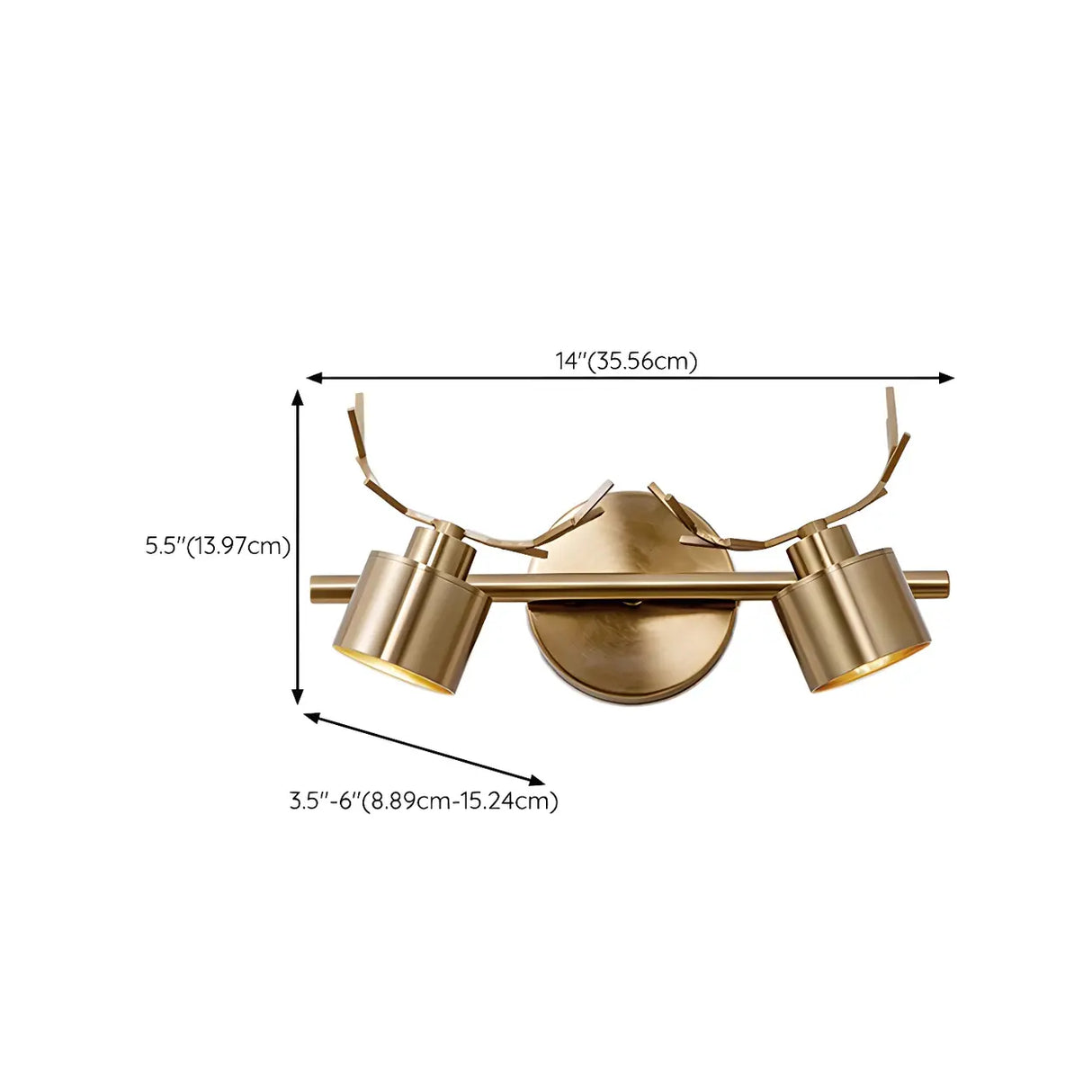 Creative 3-Light Antler and Cylinder Gold Vanity Light 