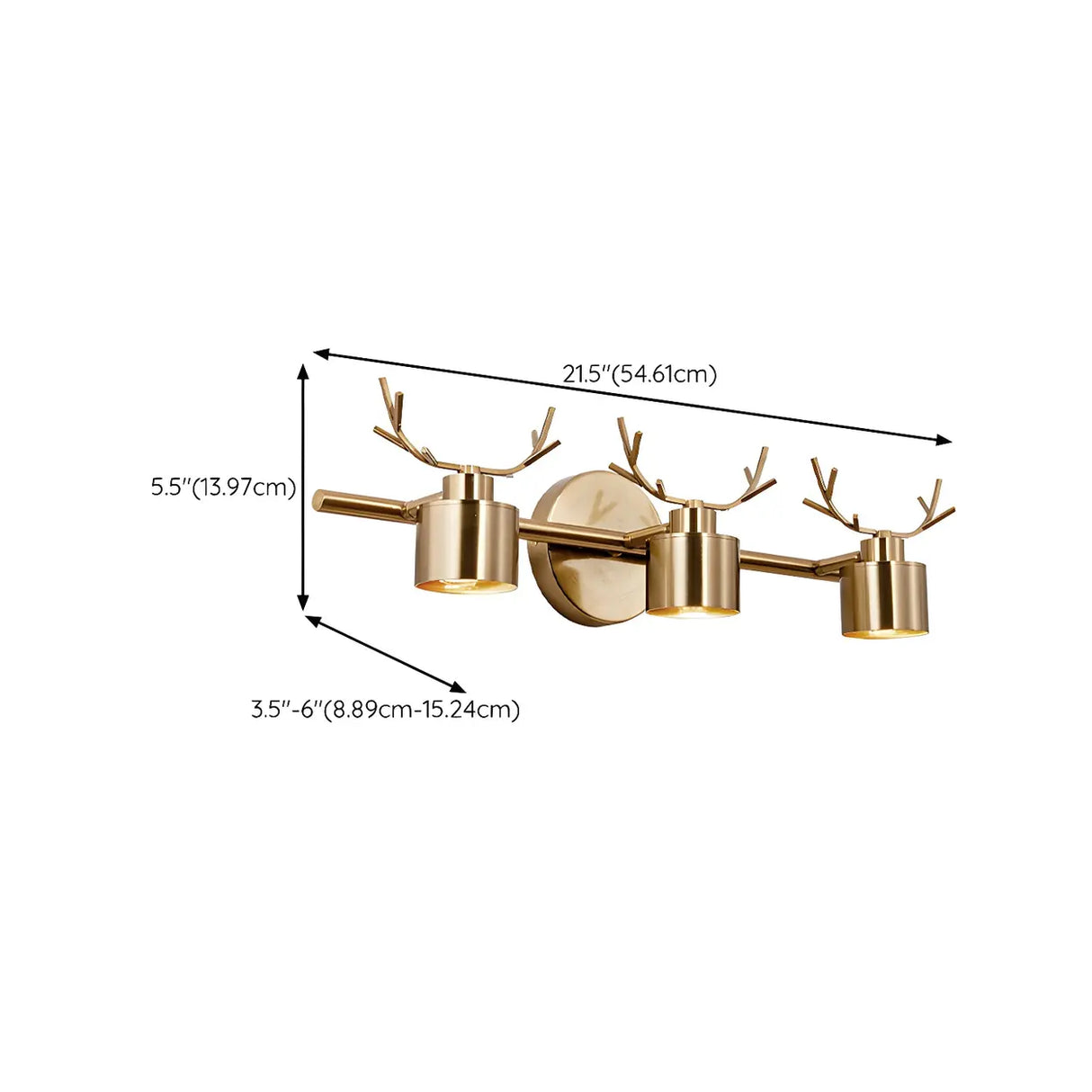 Creative 3-Light Antler and Cylinder Gold Vanity Light Image - 14