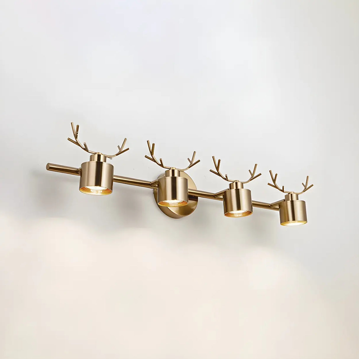 Creative 3-Light Antler and Cylinder Gold Vanity Light Image - 3