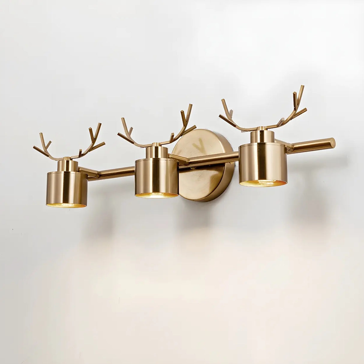 Creative 3-Light Antler and Cylinder Gold Vanity Light Image - 6