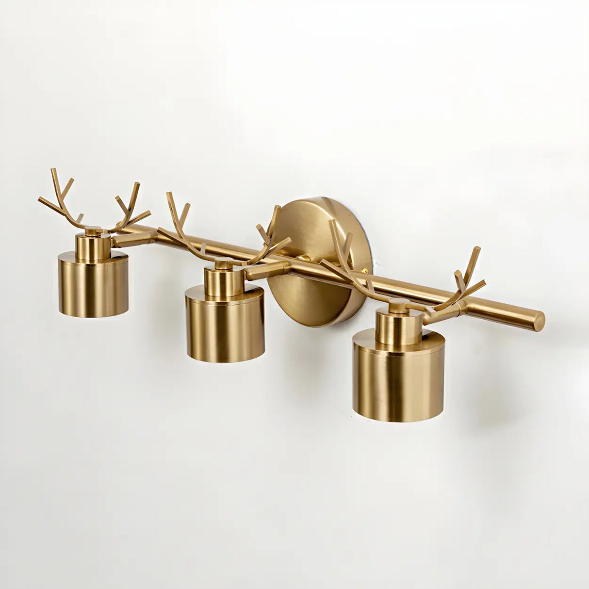 Creative 3-Light Antler and Cylinder Gold Vanity Light Image - 8