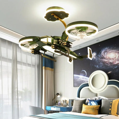 Creative Kids Room Aircraft-shaped Ceiling Fan Light Image - 2