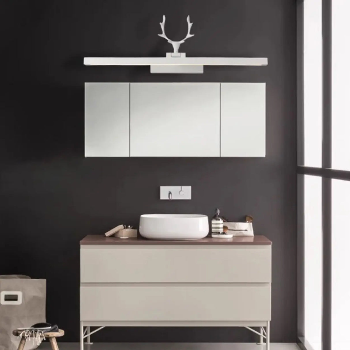 Creative Antler and Linear Design White Vanity Light Image - 2