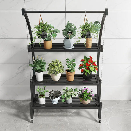 Creative Arched Metal Indoor Sliding Plant Stand Black Image - 2