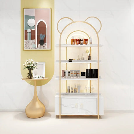 Creative Arched Metal Open Floor Display Cabinet Gold Image - 2