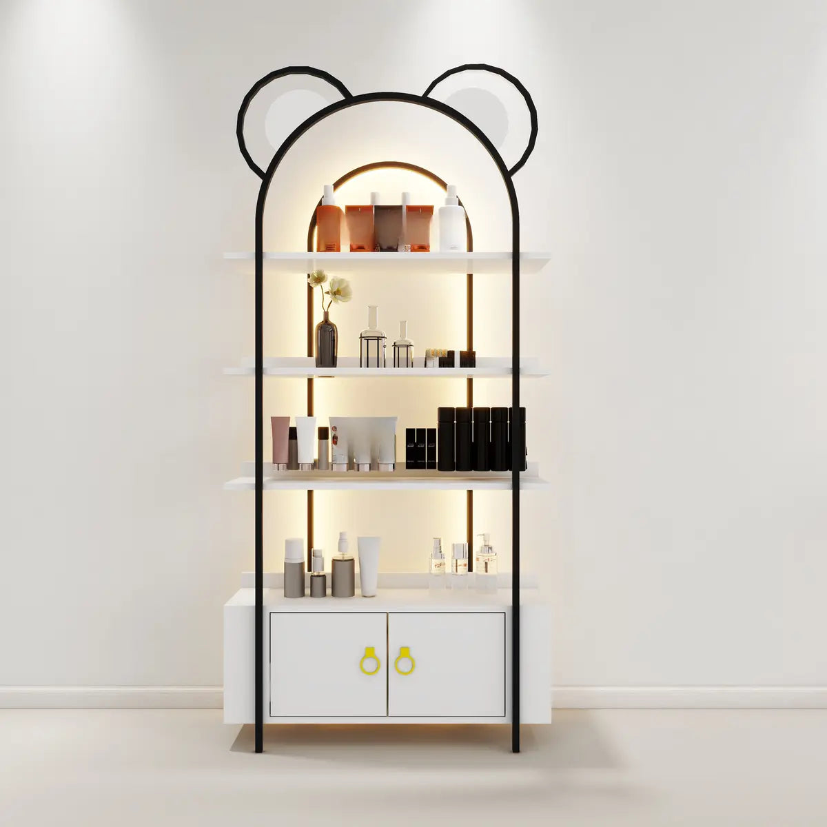 Creative Arched Metal Open Floor Display Cabinet Gold Image - 5