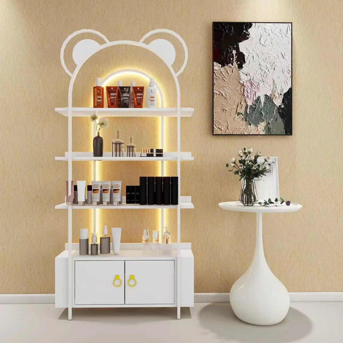 Creative Arched Metal Open Floor Display Cabinet Gold Image - 6