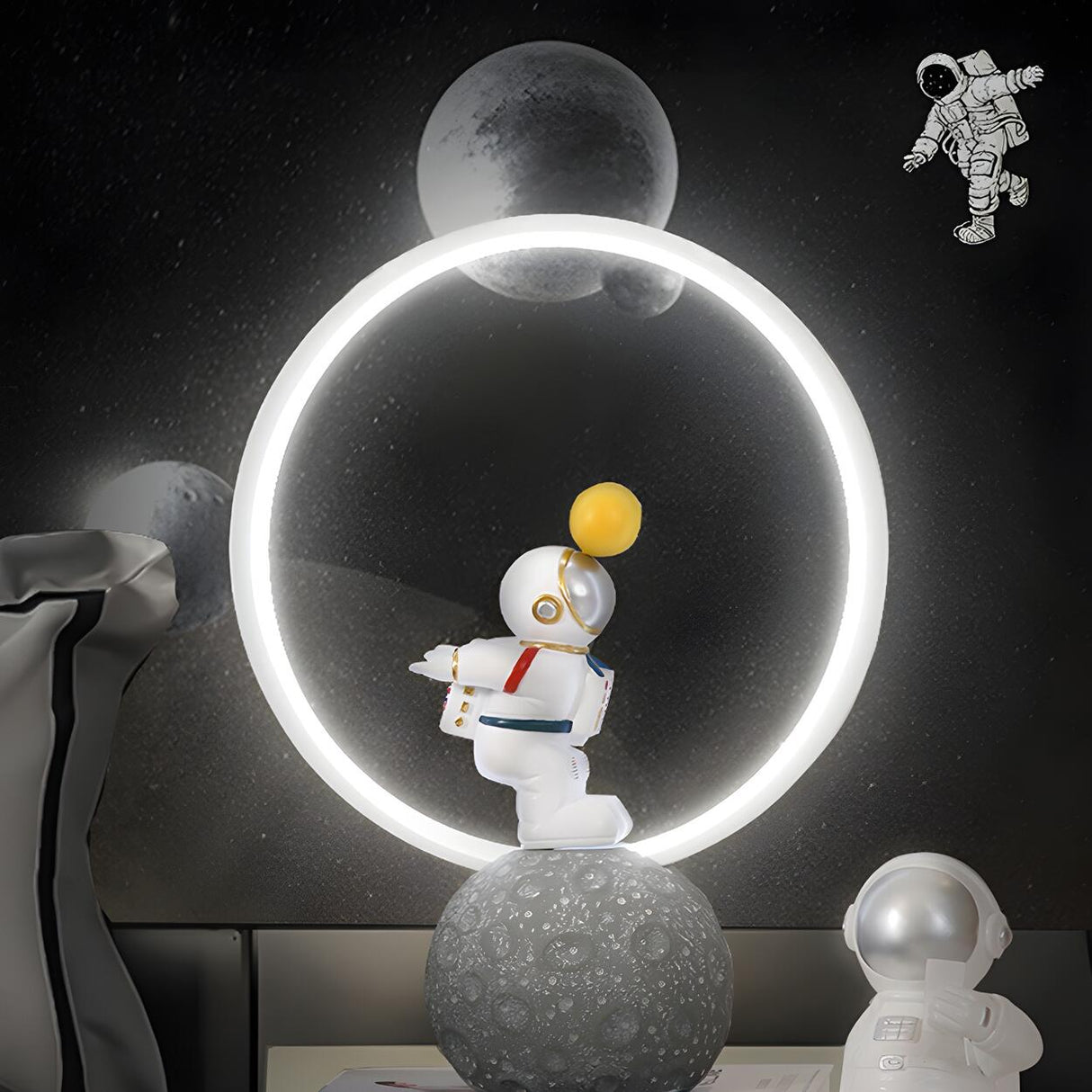 Creative Astronaut Moon Base Circle LED Table Lamp Image - 13