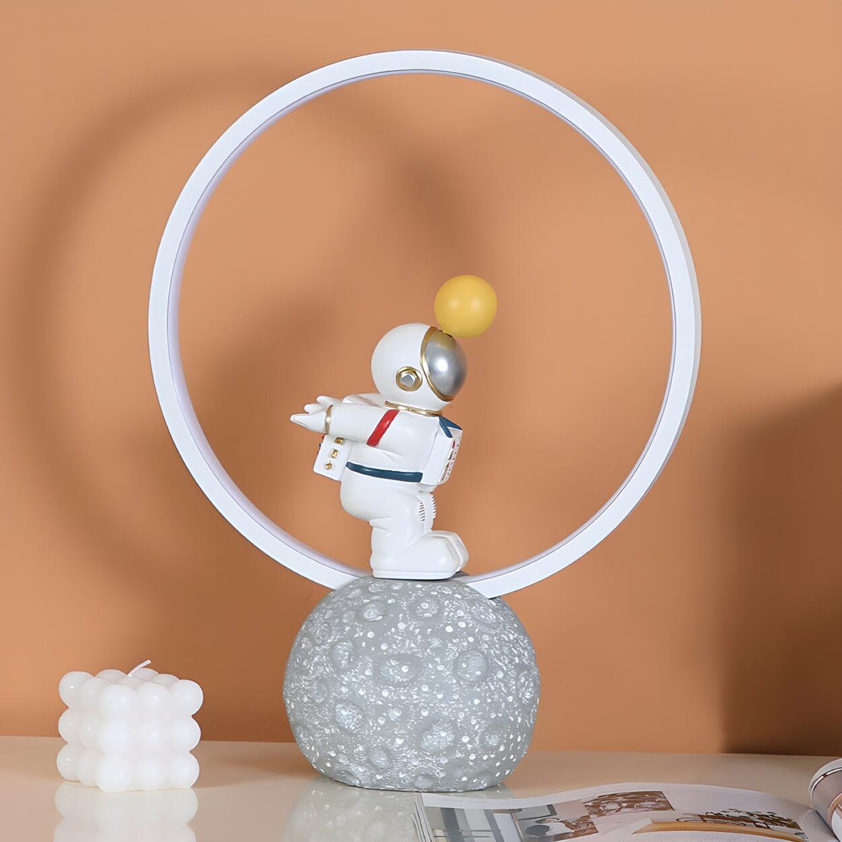 Creative Astronaut Moon Base Circle LED Table Lamp Image - 9