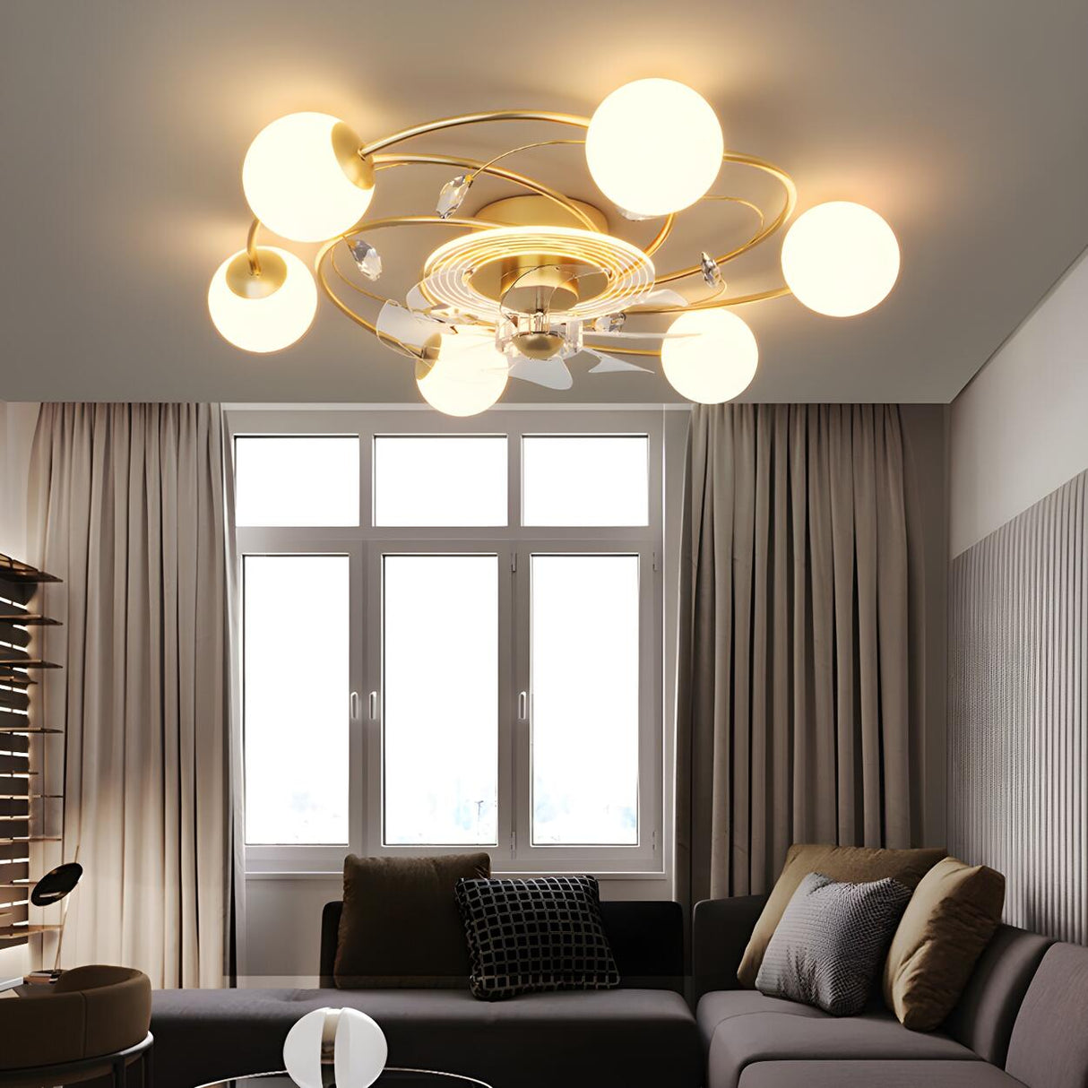 Creative Ball Shade Rotating Ceiling Fan with Light Image - 1