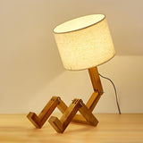 Creative Barrel Fabric Shade Wooden Robot Table Lamp Image - 10