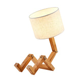 Creative Barrel Fabric Shade Wooden Robot Table Lamp Image - 7