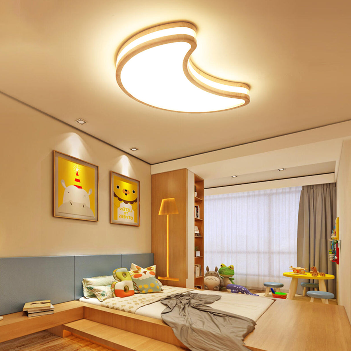 Creative Bedroom Wood Star Flush Mount Ceiling Light Image - 4