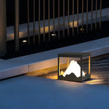 Creative Black Cube Frame Hill Decor Metal Outdoor Lamp Image - 14