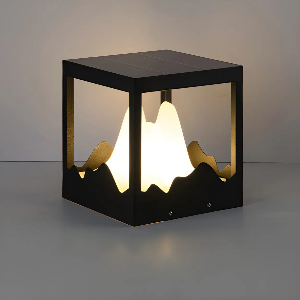 Creative Black Cube Frame Hill Decor Metal Outdoor Lamp Image - 6