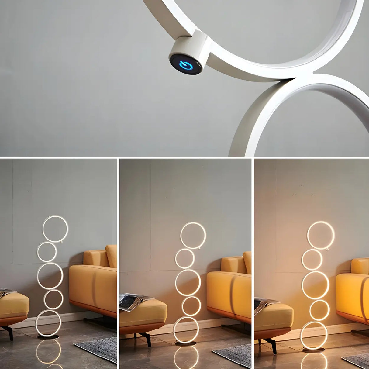 Creative Black Multi-Ring Metal and Silica Gel Floor Lamp Image - 12