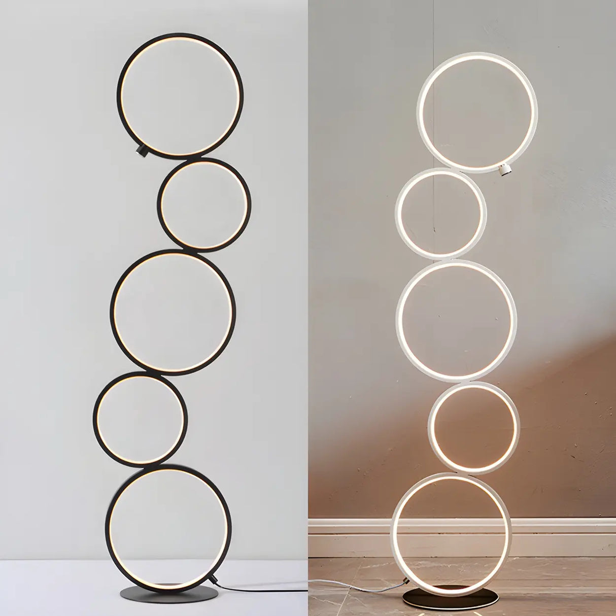 Creative Black Multi-Ring Metal and Silica Gel Floor Lamp Image - 6