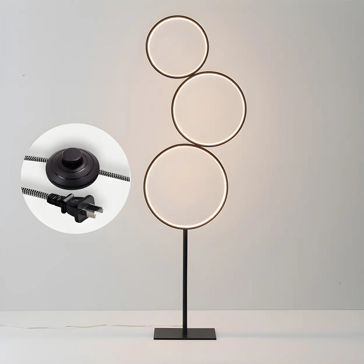 Creative Black Multi-Ring Metal and Silica Gel Floor Lamp Image - 9