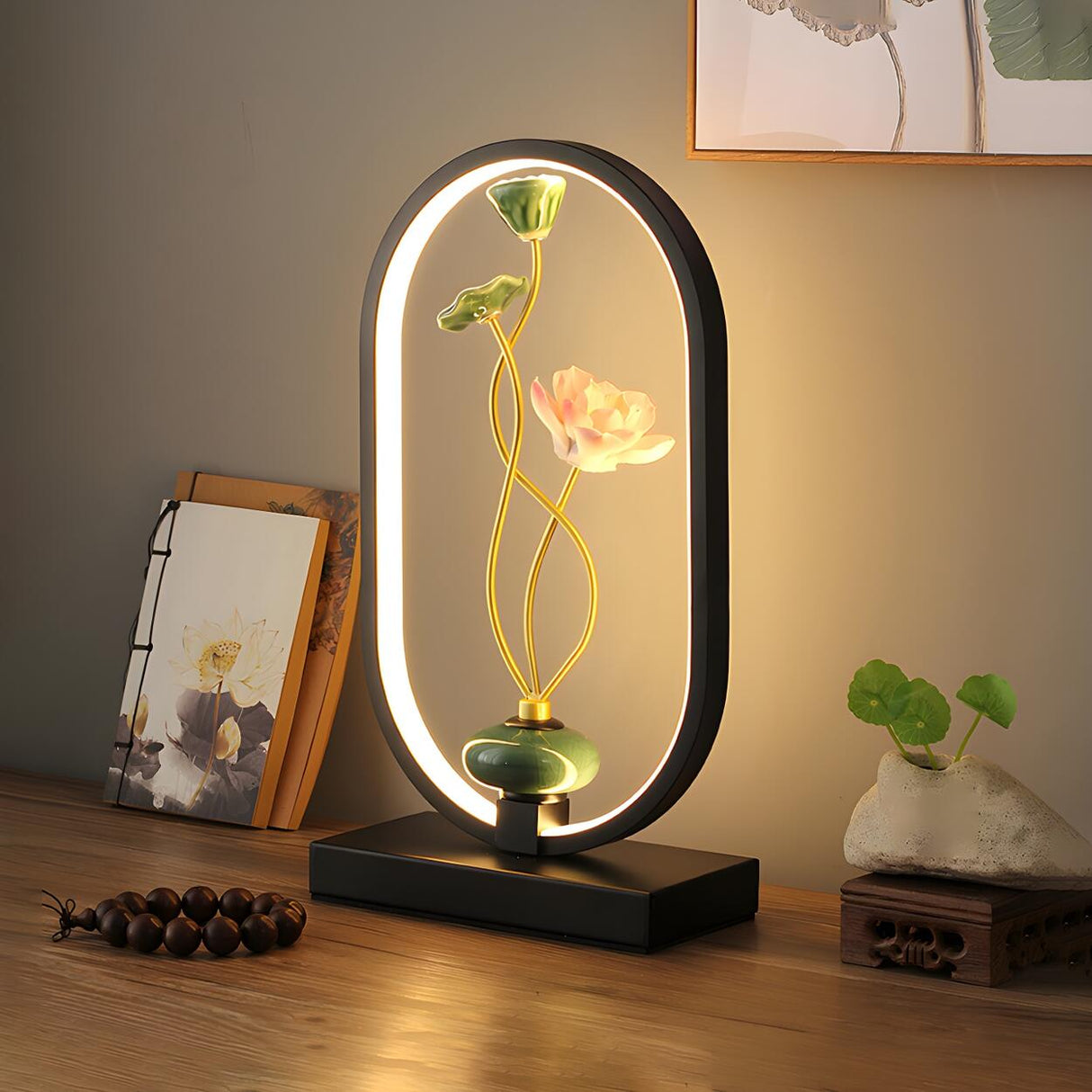 Creative Black Oval Frame Deer Accent LED Table Lamp Image - 11