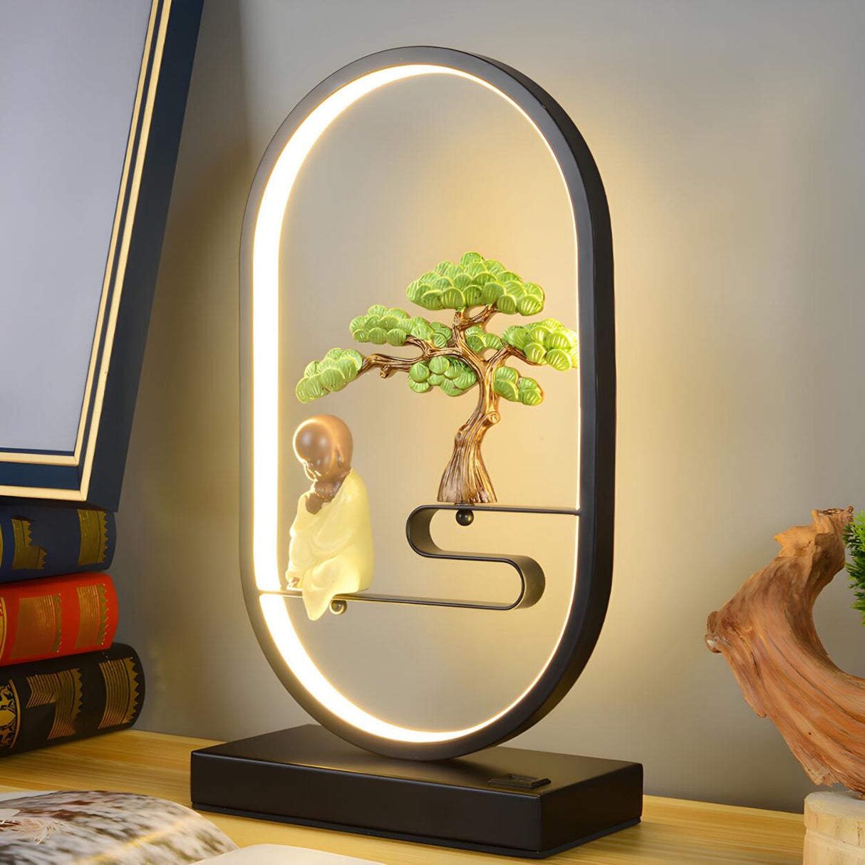 Creative Black Oval Frame Deer Accent LED Table Lamp Image - 21