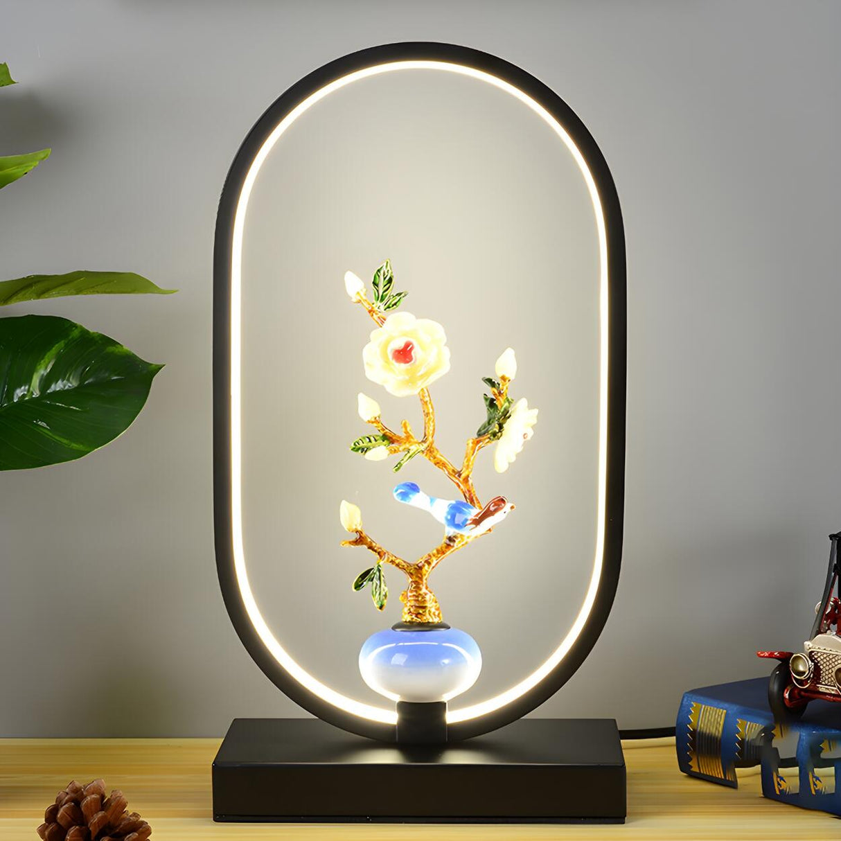 Creative Black Oval Frame Deer Accent LED Table Lamp Image - 4