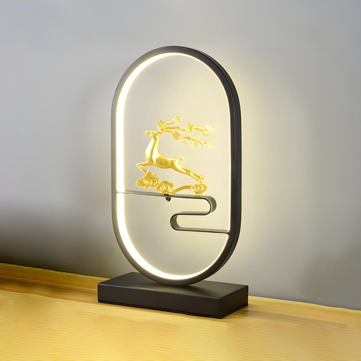 Creative Black Oval Frame Deer Accent LED Table Lamp Image - 5