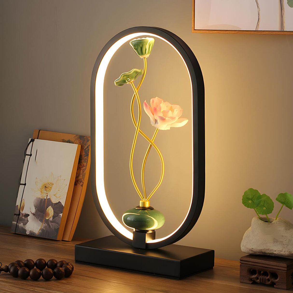 Creative Black Oval Frame Deer Accent LED Table Lamp Image - 7