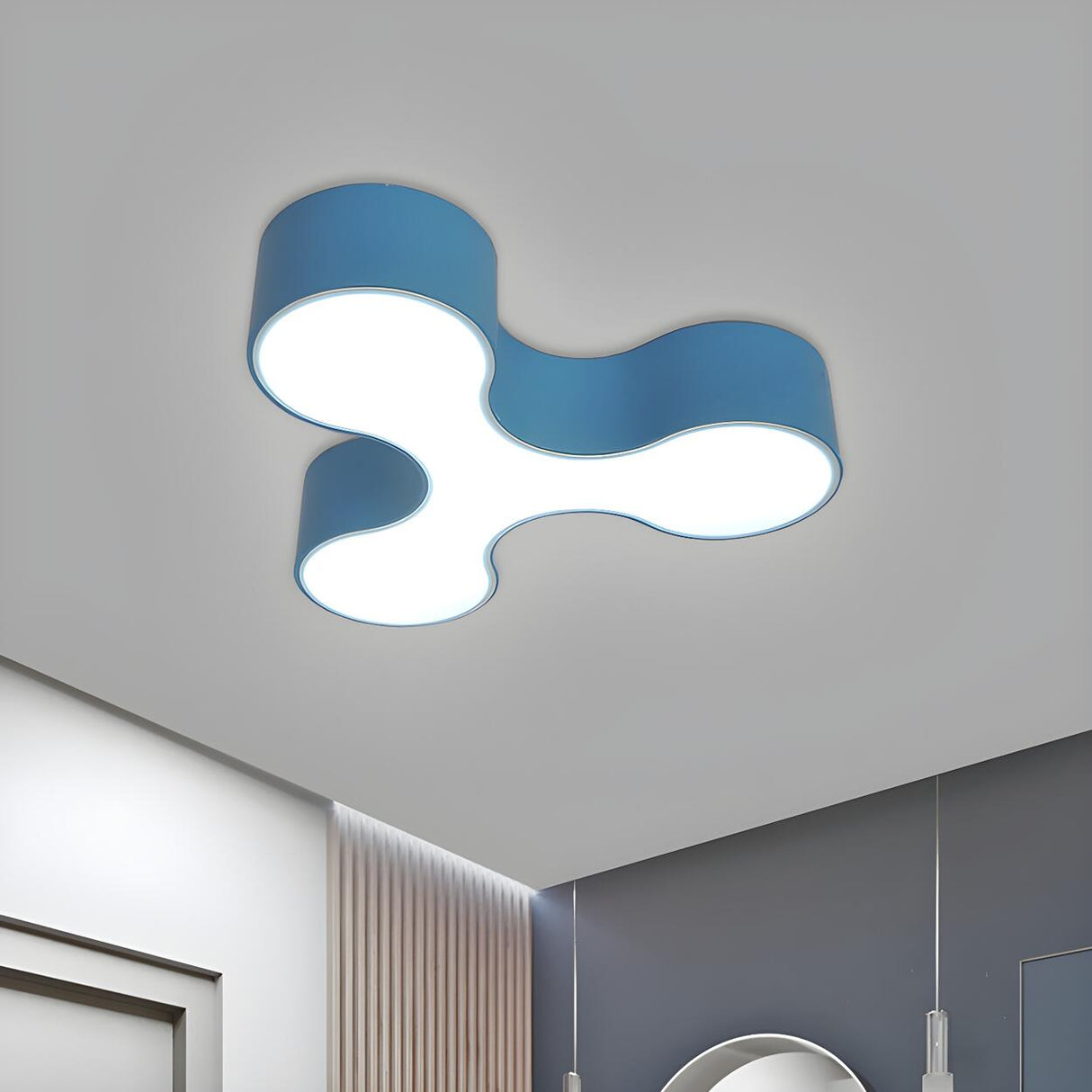 Creative Blue Letter Y-Shaped LED Flush Mount Light Image - 1