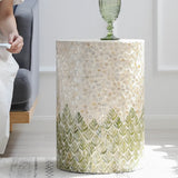 Creative Bohemian White-Green Drum Shell Wood End Table Image - 10