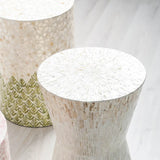 Creative Bohemian White-Green Drum Shell Wood End Table Image - 9