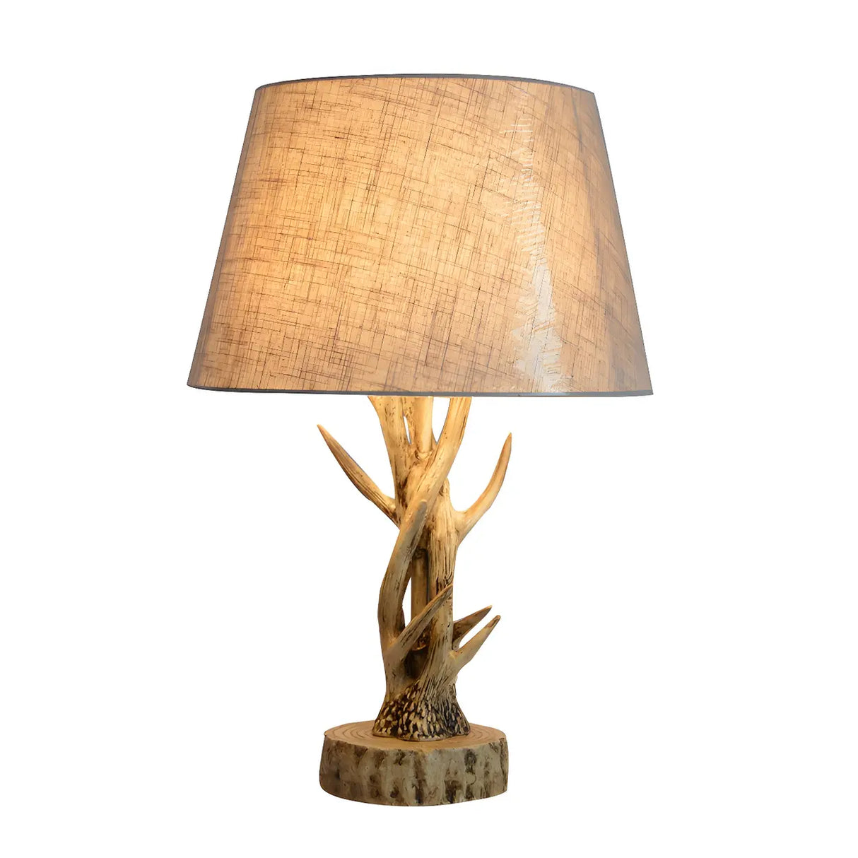 Creative Branch Wood Base Fabric Barrel Table Lamp Image - 3