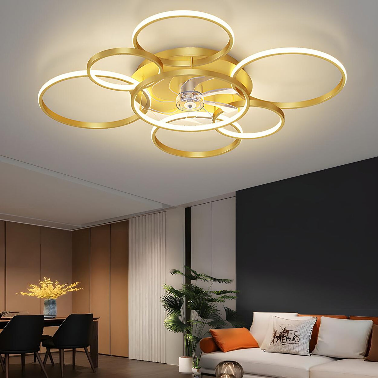 Creative Chic Multi-Ring Ceiling Fan With Multi-Lights Image - 12