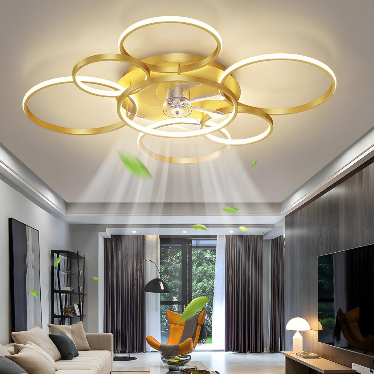 Creative Chic Multi-Ring Ceiling Fan With Multi-Lights Image - 4