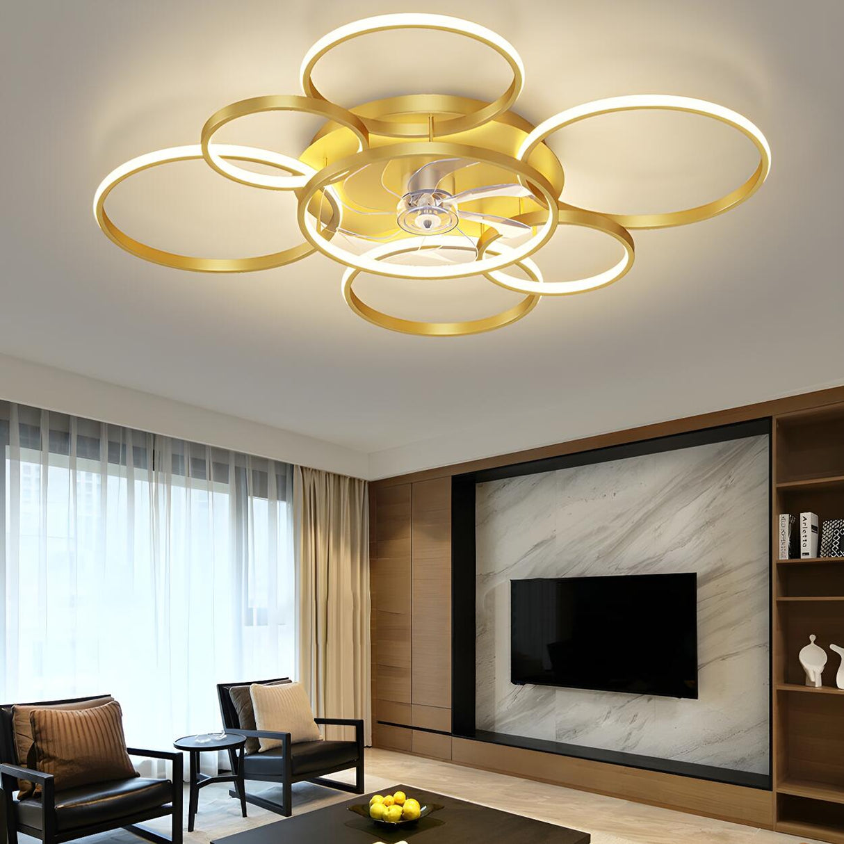 Creative Chic Multi-Ring Ceiling Fan With Multi-Lights Image - 5