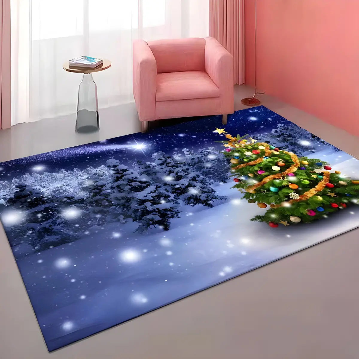 Creative Christmas Tree Pattern Polyester Area Rug Image - 1