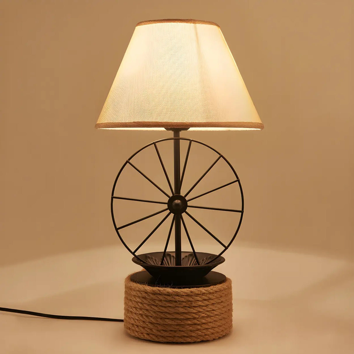 Creative Conical Fabric Black Windmill Decor Table Lamp Image - 3