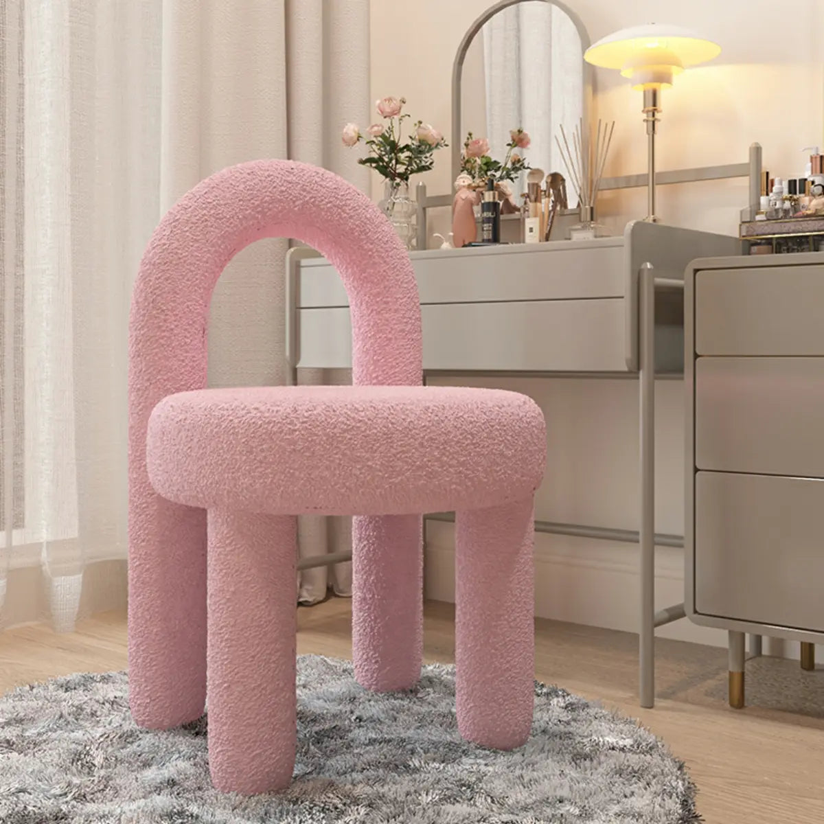 Creative Cream Arch Fabric Solid Color Vanity Accent Stool Image - 15