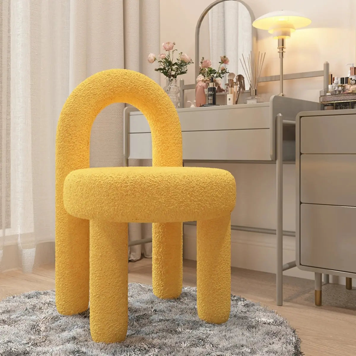 Creative Cream Arch Fabric Solid Color Vanity Accent Stool Image - 2