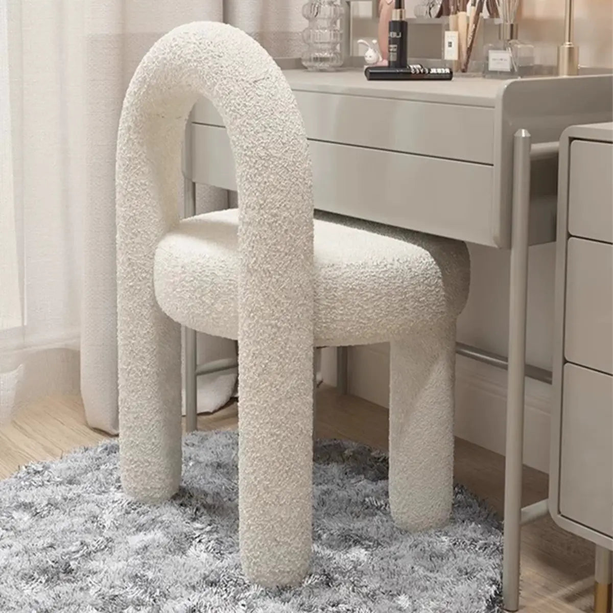 Creative Cream Arch Fabric Solid Color Vanity Accent Stool Image - 4