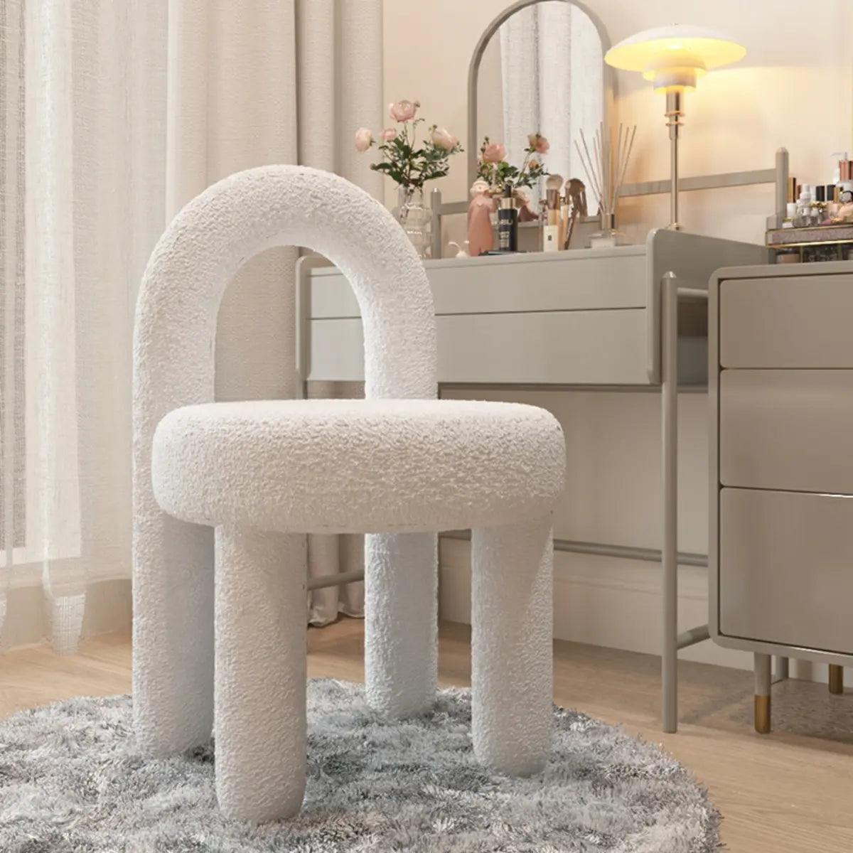 Creative Cream Arch Fabric Solid Color Vanity Accent Stool Image - 5