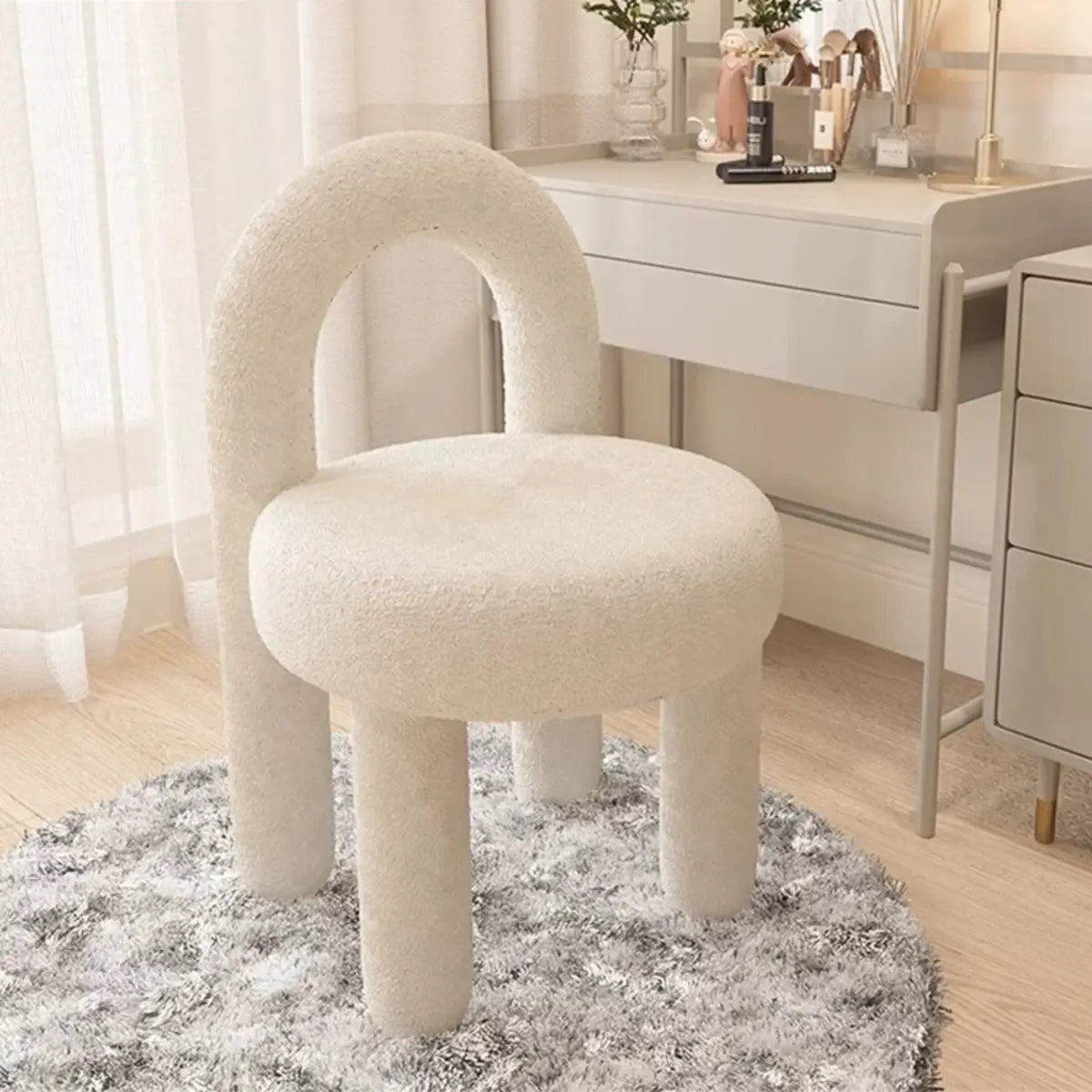 Creative Cream Arch Fabric Solid Color Vanity Accent Stool Image - 6