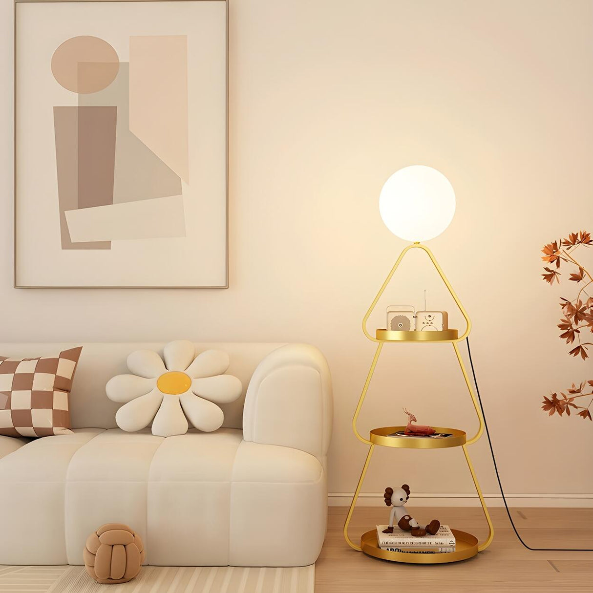 Creative Cream Cone Multi Shelf Metal Floor Lamp Image - 2