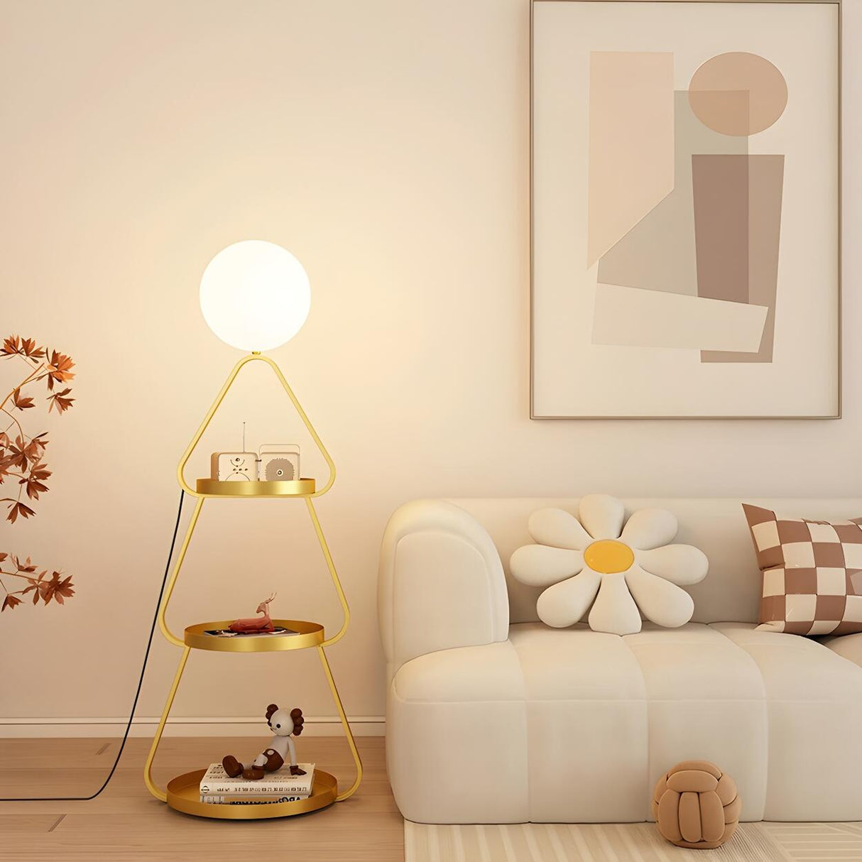 Creative Cream Cone Multi Shelf Metal Floor Lamp Image - 3