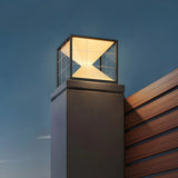 Creative Cube Metal Hourglass Outdoor Post Lamp Black Image - 1